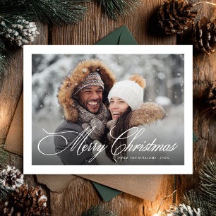 Elegant Merry Christmas Photo Simple Script Holiday Postcard