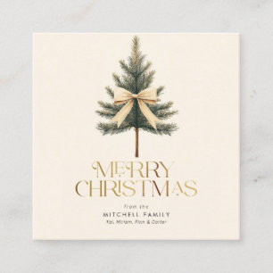 Elegant Merry Christmas Pine Tree Bow Family Enclosure Card