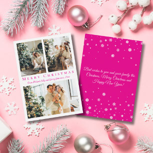 elegant merry christmas pink 3 photos collage card