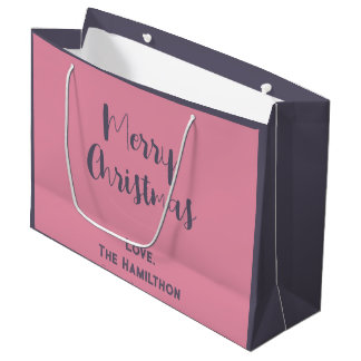 Elegant Merry Christmas Pink & grey Large Gift Bag