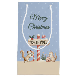 Elegant Merry Christmas Playful Kittens, Name  Small Gift Bag