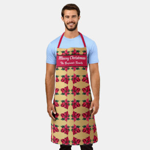 Elegant Merry Christmas Poinsettia Personalise Apron