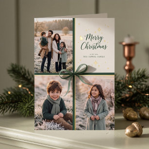 Elegant Merry Christmas Present Photo Collage Foil Holiday Card