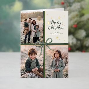 Elegant Merry Christmas Present Photo Collage Foil Holiday Card