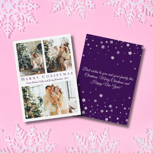 elegant merry christmas purple 3 photos collage card