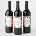 Elegant Merry Christmas Red Floral Wine Label<br><div class="desc">Watercolor Merry Christmas Red Floral is designed with colourful red flowers. Most lettering is editable - click the "Personalised" button to edit. Matching items in our store Cava party design</div>