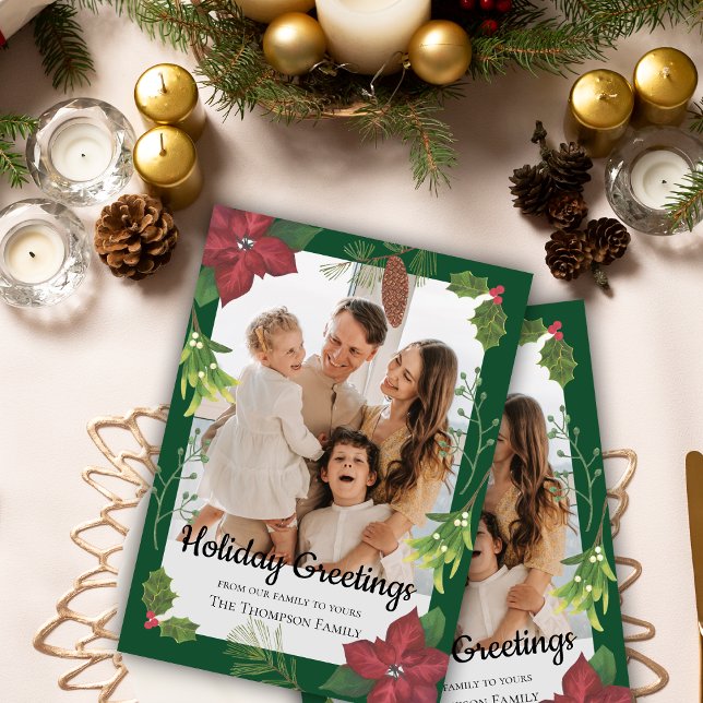 Elegant Merry Christmas Red Flower Family Photo Holiday Card (Elegant Merry Christmas Red Flower Family Photo Holiday Card)