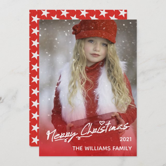 Elegant Merry Christmas Red Fun Holiday Photo Card (Front/Back)