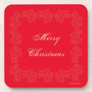 Elegant Merry Christmas Red Gold Coaster