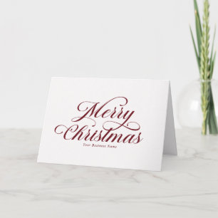 Elegant Merry Christmas Red Script Business Logo Holiday Card