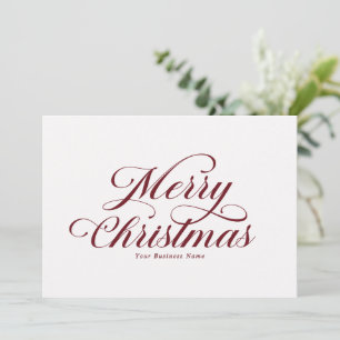 Elegant Merry Christmas Red Script Business Logo Holiday Card