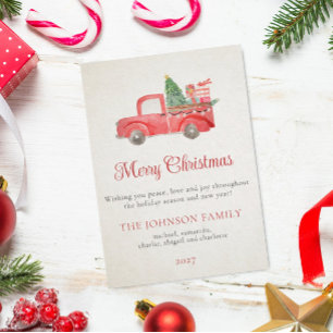 Elegant Merry Christmas Red Truck Holiday Card