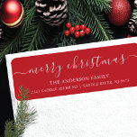 Elegant Merry Christmas Return Address Label<br><div class="desc">Our festive return address label features Merry Christmas in a modern calligraphy script font set on a red background. It's the perfect way to let your friends and family know where you live during the holiday season. This label is sure to add a touch of holiday cheer to your mail...</div>