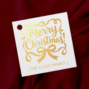 Elegant Merry Christmas Ribbon Calligraphy Script Favour Tags