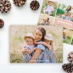 Elegant Merry Christmas Rose Gold Photo Collage<br><div class="desc">Simply elegant holiday multi-photo greeting card features "Merry Christmas" in a beautiful calligraphy script with scrolling detail in real rose gold foil and modern photo collage template with six (6) additional photos on the back. Personalize the custom wording with your last name, the year, a custom greeting, and family member...</div>
