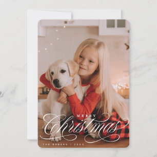 Elegant Merry Christmas script and serif photo  Holiday Card