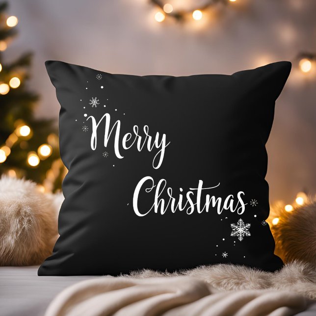 Elegant Merry Christmas Script Black Family Cushion (Creator Uploaded)
