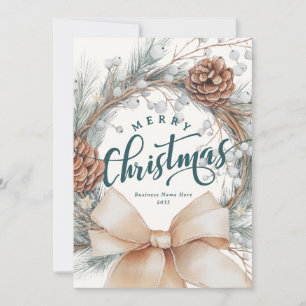 Elegant Merry Christmas Script Botanical Business Holiday Card