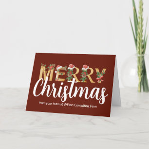 Elegant Merry Christmas Script Burgundy Business Holiday Card