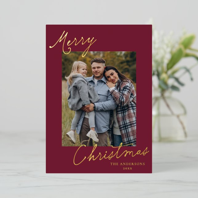 Elegant Merry Christmas Script Green Photo (Standing Front)