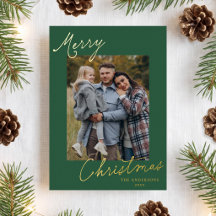 Elegant Merry Christmas Script Green Photo