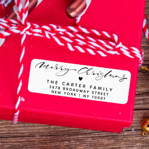 Elegant Merry Christmas Script Heart Return Addres
