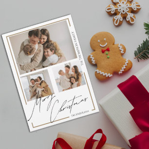 Elegant Merry Christmas Script Multi Photo Holiday Card
