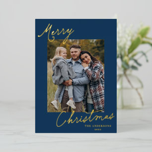 Elegant Merry Christmas Script Navy Photo