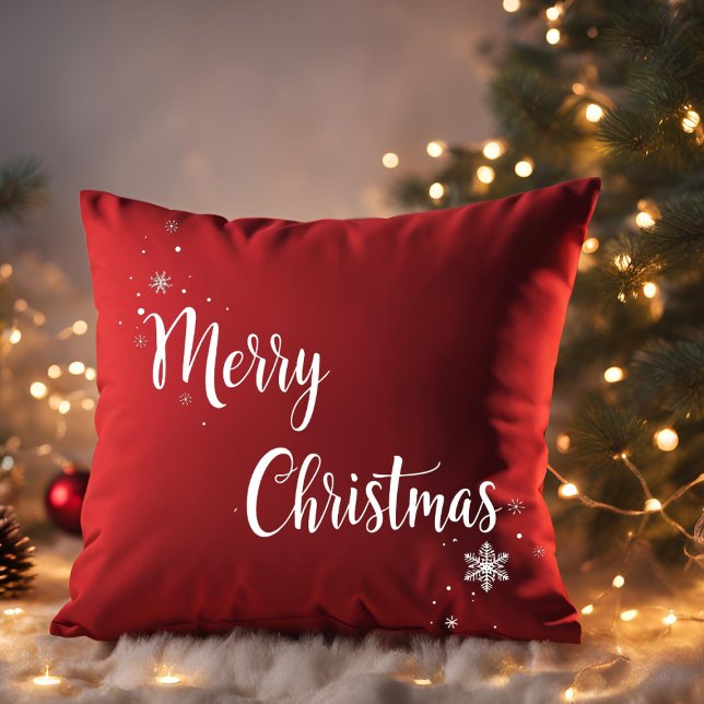 Elegant Merry Christmas Script Red Family Cushion (Creator Uploaded)