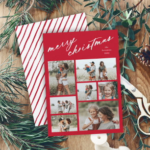 Elegant Merry Christmas Script Typography 7 Photo Holiday Card
