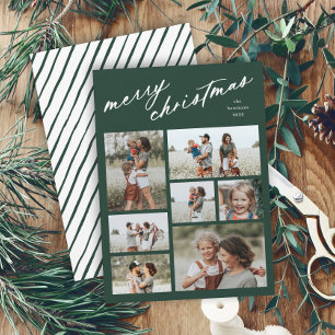 Elegant Merry Christmas Script Typography 7 Photo  Holiday Card