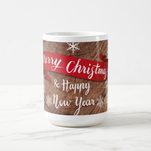 Elegant Merry Christmas Script White Snowflakes Coffee Mug (Center)