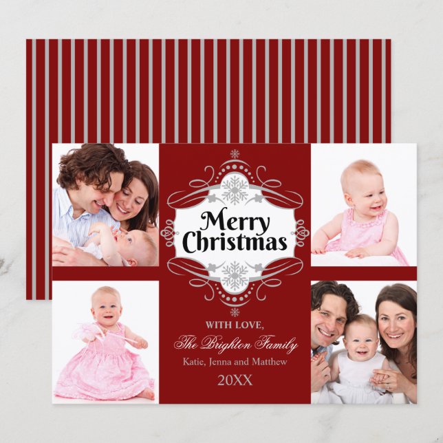 Elegant Merry Christmas Scroll Holiday Photo Card (Front/Back)