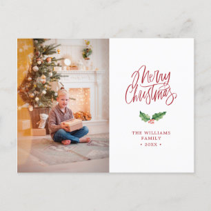Elegant Merry Christmas Simple Photo Holiday Postcard