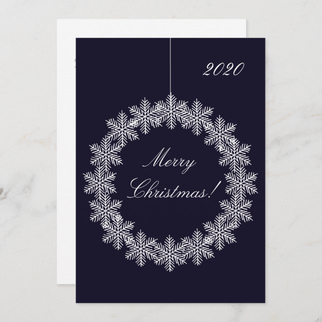 Elegant Merry Christmas Snowflake Wreath Ornament Holiday Card (Front/Back)