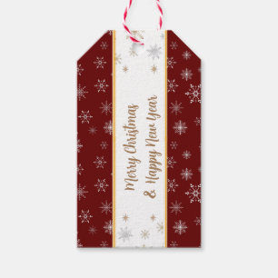 Elegant Merry Christmas Snowflakes on Burgundy Gift Tags