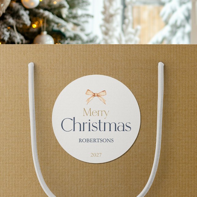 Elegant Merry Christmas Sticker with Gold Bow (Creator Uploaded)