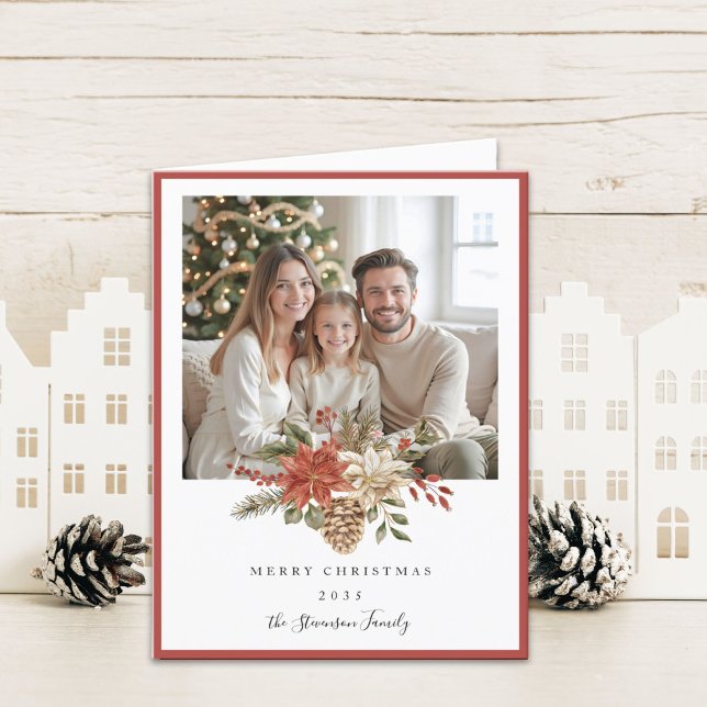 Elegant Merry Christmas Terracotta 2 Photo Holiday Card (Creator Uploaded)