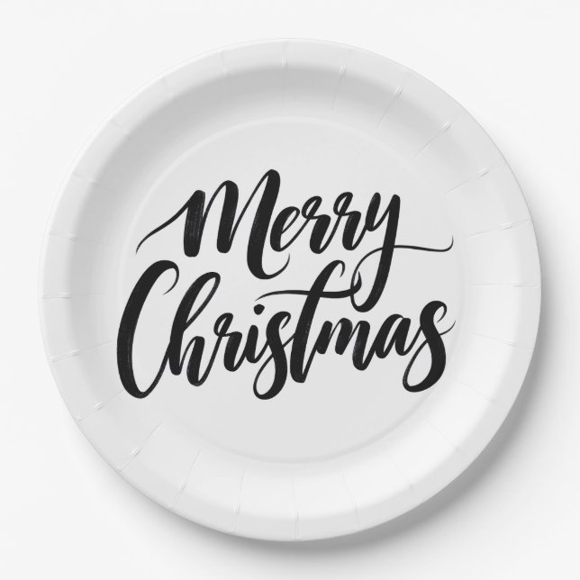 Elegant Merry Christmas Text Paper Plates (Front)