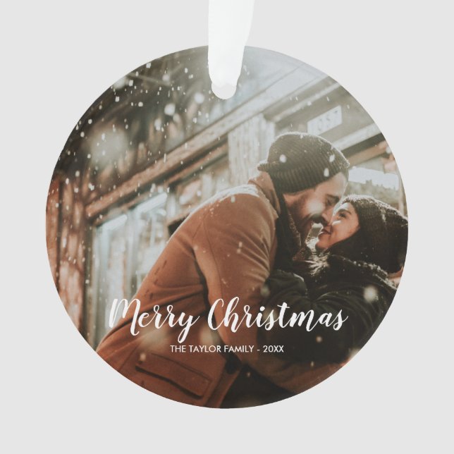 Elegant Merry Christmas Text | Rose Gold | Photo Ornament (Front)