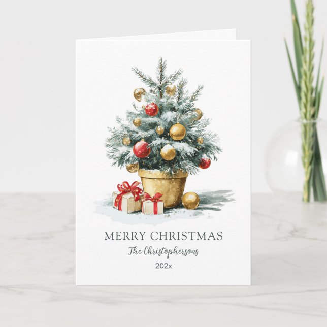 Elegant Merry Christmas Tree Card (Front)