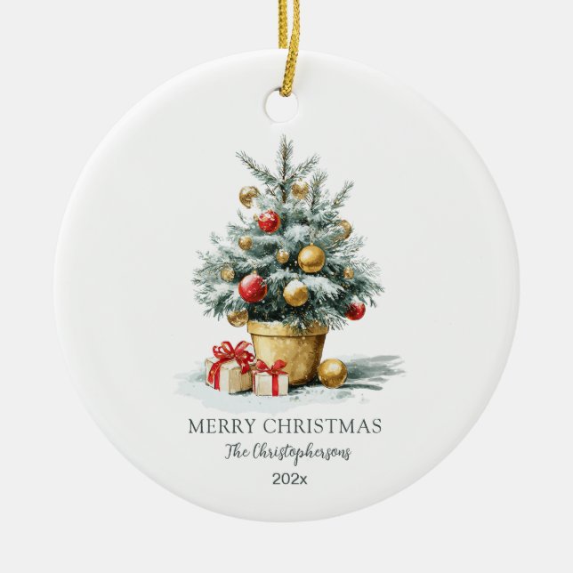 Elegant Merry Christmas Tree Ceramic Tree Decoration (Front)