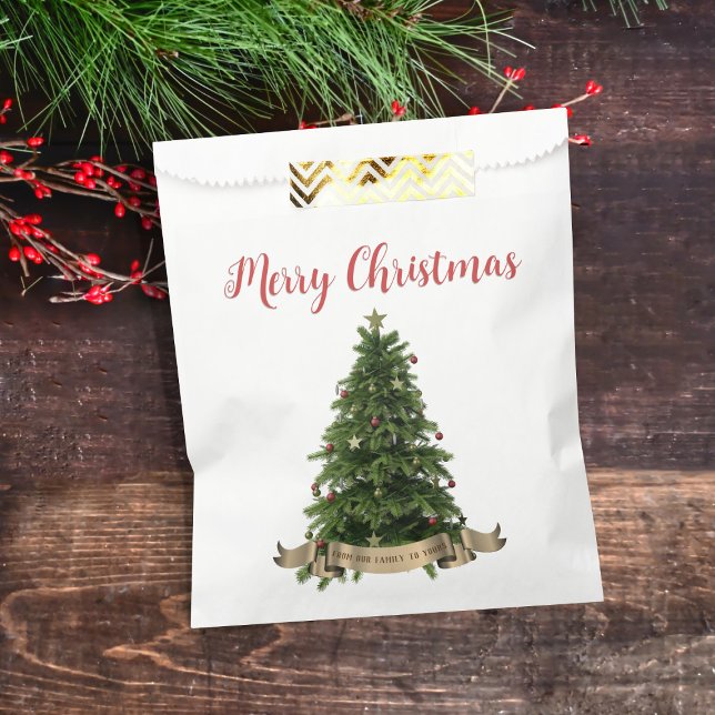 Elegant Merry Christmas Tree Family Name Favour Ba Favour Bags (Merry Christmas from our family to yours favor bags just for you)