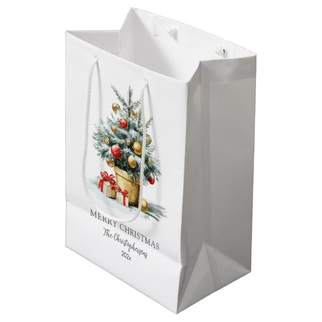 Elegant Merry Christmas Tree Gift Bag (Front Angled)