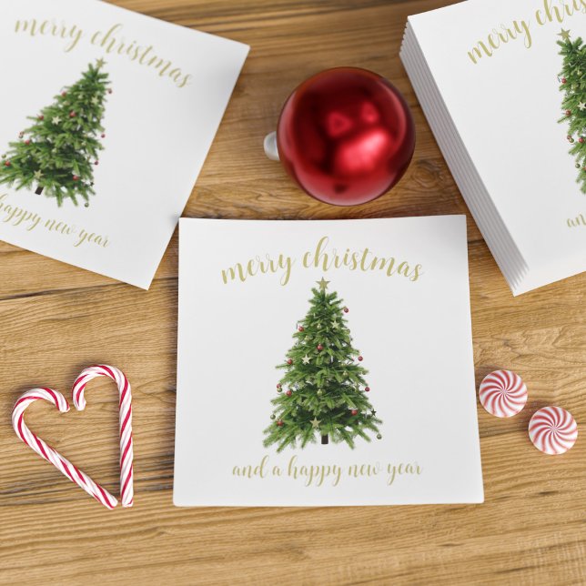 Elegant Merry Christmas Tree Happy New Year Napkin (Merry Christmas and a happy new year festive paper napkins just for you)