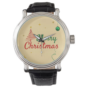Elegant Merry Christmas Tree Holiday Design Watch