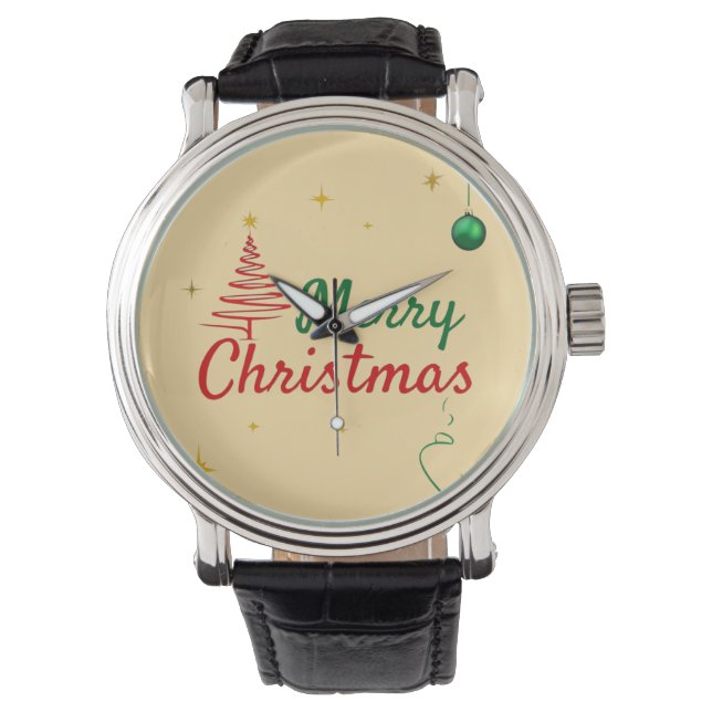 Elegant Merry Christmas Tree Holiday Design Watch (Front)