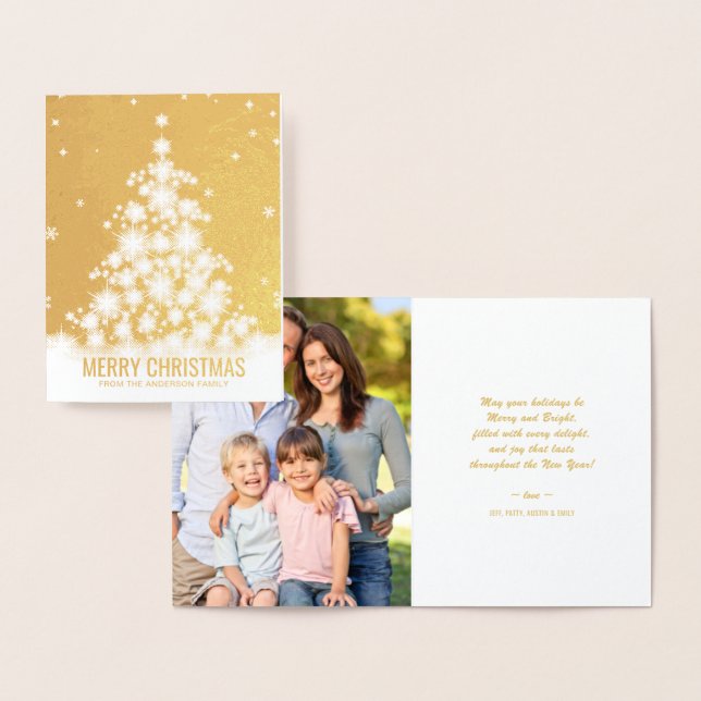 Elegant Merry Christmas Tree Holiday Photo Foil Card (Display)