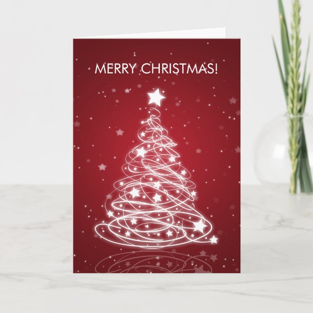 Elegant Merry Christmas Tree MOD Red Holiday Card (Front)