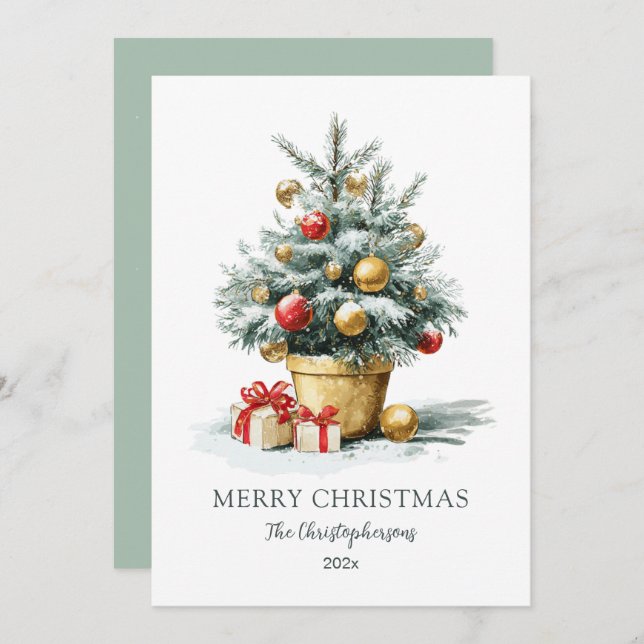 Elegant Merry Christmas Tree Non Photo Card (Front/Back)